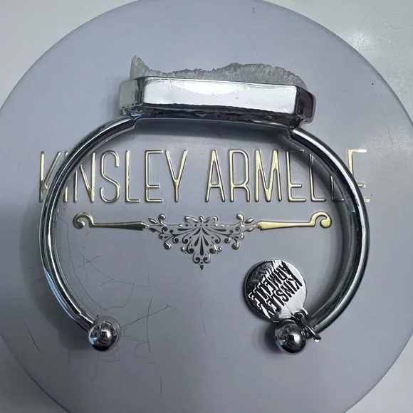Kinsley Armelle Silver Open Cuff with Druzy Accent - Picture 2 of 3